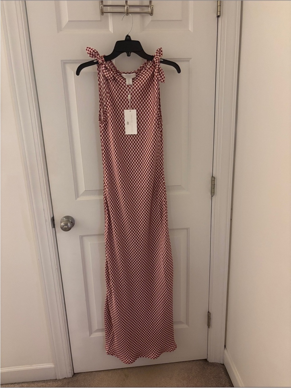Caroline Constas Red Gingham Pattern Tie-Shoulder Maxi Dress NWT small - Picture 2 of 8